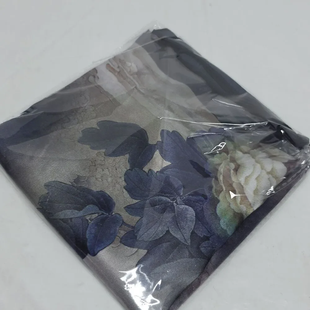 PoeticEHome Mulberry Silk Square Scarf Women Bandana Purple Flower Handbag Decor